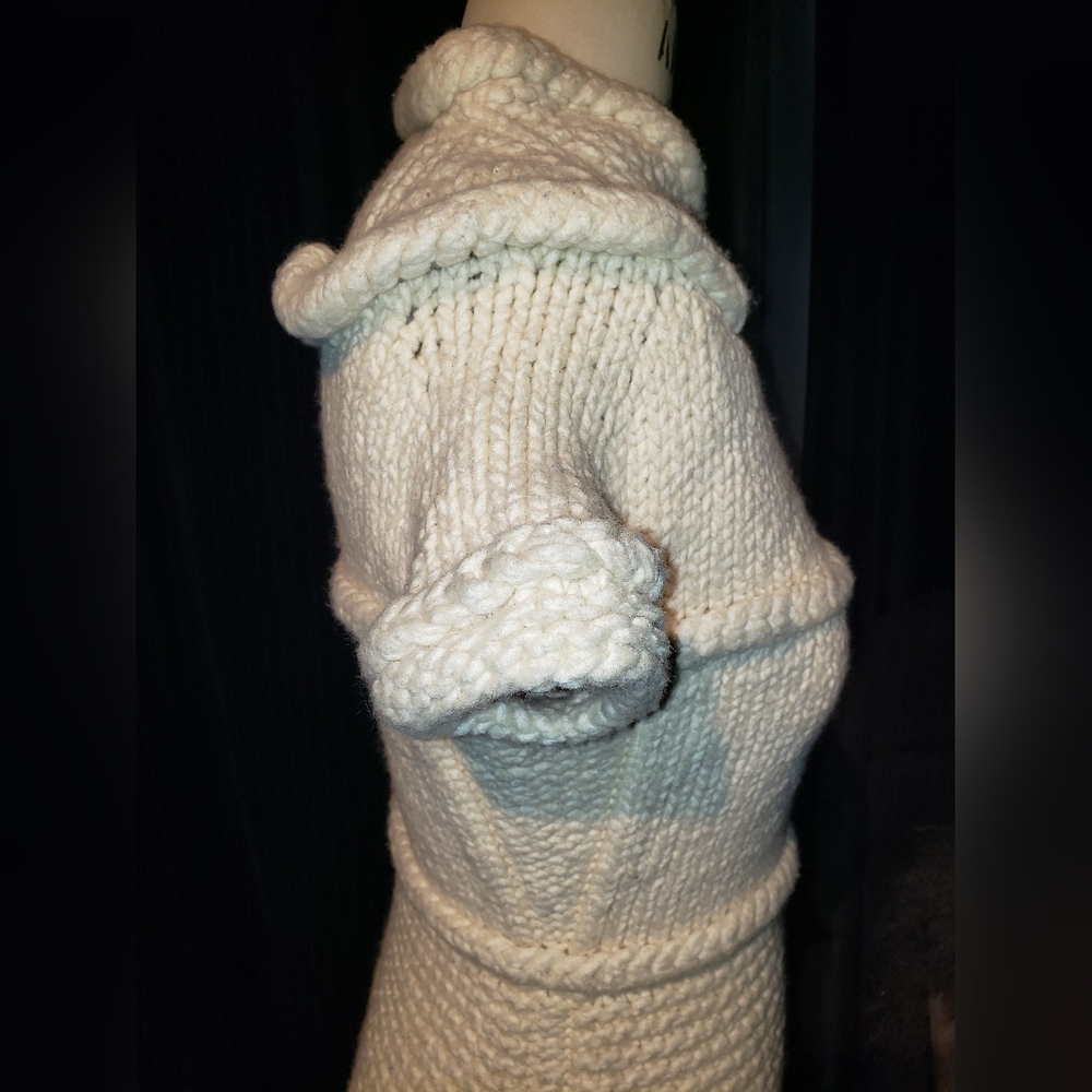One of a kind cream hand knit 100% wool thick bodycon fitted stunning dress S/M